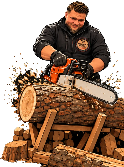 Der Holzbuddy sägt einen Stamm